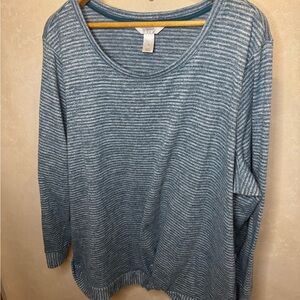 CJ Banks Teal Striped Knit Top